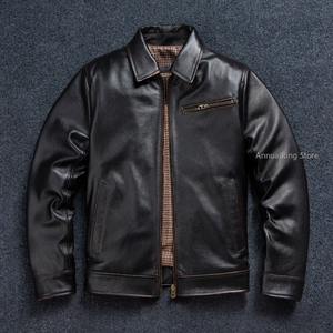 Chaqueta de Cuero Vacuno Genuino de los Años 30, Impermeable y Transpirable, con Solapa, para Hombre - Product Image 1