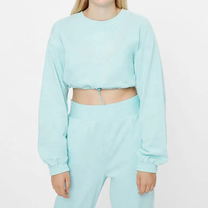 Dernières conceptions personnalisées recadrée sweat-shirt Joggers deux pièces solide survêtements décontractés pour les femmes vêtements de sport Activewear 100% coton - Product Image 5