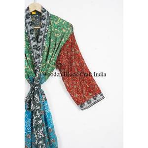 Vintage Bohemian Floral <b>Silk</b> <b>Kimono</b> for Women Summer Hippie Style V-neck Drawstring Full Length Sleepwear/Nightgown/Bathrobe - Product Image 3