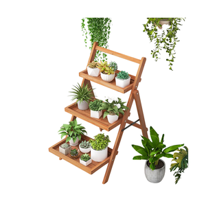 Support de plantes en bois d'acacia, étagère pour pot de fleurs, intérieur/extérieur, 3 niveaux, écologique, durable, léger, moderne, élégant - Product Image 2