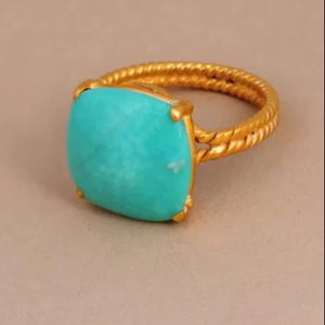 Bague artisanale en argent sterling 925 avec pierre précieuse amazonite de forme carrée de haute qualité, sertie dans un cadre, bande fine, pour les fêtes et l'été - Product Image 1