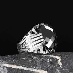 Azuris Turkish-Made 925 Sterling Silver Men's <b>Ring</b> Original Ottoman Style with Natural Stone VALKH1992 <b>From</b> <b>Turkey</b> - Product Image 2