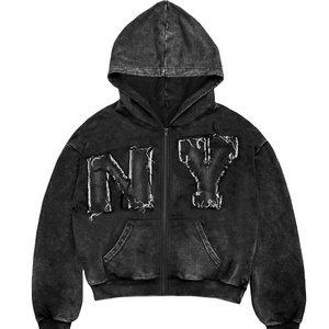 Sudaderas de cuello redondo para hombre, 100% algodón, extragrandes, anti-bolitas, de felpa, con efecto lavado a la piedra, con bordado desgastado y logotipo personalizado impreso - Product Image 1