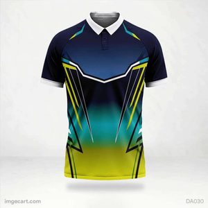 เสื้อโปโลพิมพ์ลายเสื้อคริกเก็ตคอกลมแขนสั้นผ้า180กรัมระบายอากาศได้ดีสีน้ำเงินและสีเทา - Product Image 5