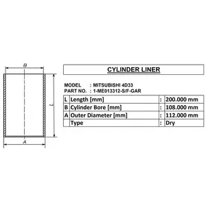 dry cylinder liner for mitsubishi 4d33 oe:-1-me013312-s/f-gar id:-108 mm od:-112 mm length:-200 mm made in india
