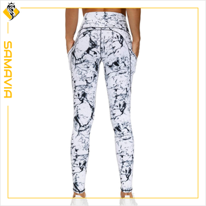 SAMAVIA Women's High Waist Seamless Yoga <b>Leggings</b> Flared Style Compression Workout Pants Logo Breathable Knitted Fabric for Gym - Product Image 4