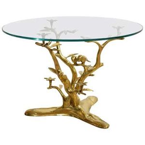 Table basse élégante en aluminium de conception florale avec le dessus en verre approprié aux intérieurs de salon et aux buts décoratifs - Product Image 3