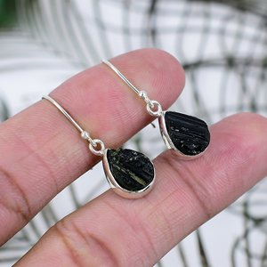 Black Tourmaline Gemstone Classic Style <b>Earrings</b> For Her Handmade Bohemian Style Jewelry Made From 925 <b>Solid</b> Sterling <b>Silver</b> - Product Image 4