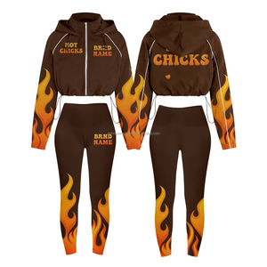 Conjunto de 2 piezas de chándal cortavientos de bloque de color personalizado de talla grande para mujer, conjunto de Jogger recortado con media cremallera, conjunto cortavientos de alta calidad - Product Image 3