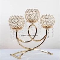 Magnifique Look Roi Couronne Designer Métal Plaqué Or Et Cristal Perlé Unique Élégant Table De Mariage Centre De Table Bougeoir