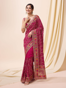 Trendmalls Vichitra - Sari de Seda Bordado Estilo Fiesta para Boda, Pieza de Blusa Sin Coser, Corte Regular, Todas las Temporadas (K1085-Rojo) Indio - Product Image 2