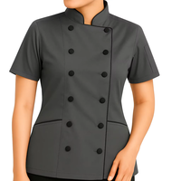Chaqueta de Chef de Manga Corta para Mujer, Corte Entallado, Polialgodón, OEM, Uniforme Culinario Profesional, Colores Personalizados, para Restaurante y Bar