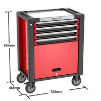 Chariot d'atelier KINBOX 01RS3M4 à 4 tiroirs + armoire inférieure, plan de travail en acier inoxydable, chariot à outils roulant noir et rouge