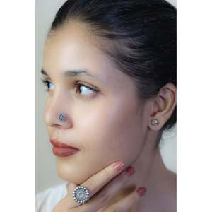 925 <b>Silver</b> Nosepin with Nazakat Phool Paisley Design Diamond and Zircon Set Body Jewelry Gold Plated Wedding Occasion Jewelry - Product Image 2