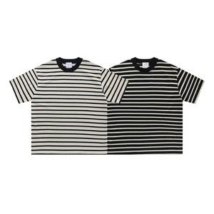 เสื้อยืดผ้าฝ้ายลายทางคอกลมแขนสั้นสำหรับผู้ชาย2025ใหม่เสื้อยืดผ้าฝ้าย100% ออกแบบโลโก้ได้ตามต้องการ - Product Image 3