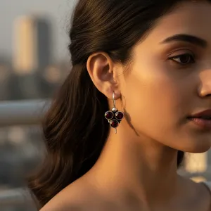 925 Silver Gemstone Jewelry Women's Drop <b>Earrings</b> with <b>Garnet</b> Fashion Accessory - Product Image 1