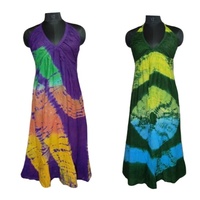 Eco-vriendelijke, wasbare, boho tie-dye maxi-jurk van 100% katoen, ademend, met V-hals en zonder mouwen, voor de zomer.
