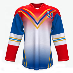 เสื้อฮอกกี้น้ำแข็งแบบย้อนยุค ราคาถูก กลับด้านได้ แขนยาว คุณภาพดีที่สุด สกรีนชื่อทีมและโลโก้ได้ตามต้องการ ผลิตจากโพลีเอสเตอร์ 100% แห้งเร็ว ระบายอากาศได้ดี - Product Image 1