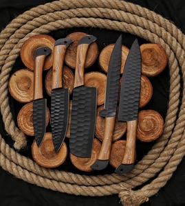 Juego de cuchillos de Chef de cocina de acero inoxidable de alta calidad hechos a mano, 5 uds., cuchillos de pelar Tang completos con hoja de Damasco, Kit de rollo de cuero - Product Image 4