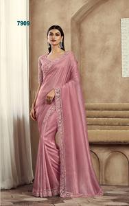 Saree de créateur en soie de qualité supérieure avec bordure Zari et embellissements en pierre parfait pour les occasions de mariage - Product Image 6