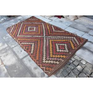 Alfombra turca clásica étnica de área grande, 4,5x8,2 pies, respaldo de látex de lana marrón, patrón de retazos para dormitorio, pasillo, modelo de alfombra - Product Image 3