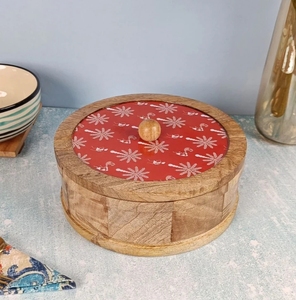 Fabriqué à la main marron Warli imprimé couvercle manguier bois Chapati boîte magasin boîte chauffe-casserole cuisine décor à la maison rond Roti Dabba - Product Image 2