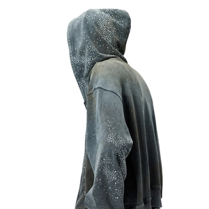 Style Vintage Streetwear hommes sweats à capuche surdimensionnés lavé à l'acide français éponge tissu strass fermeture éclair respirant-100% coton hiver - Product Image 5