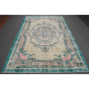 Tapis vintage surdimensionné, tapis turc 7,3x10,4 pieds, tapis persan en laine bleue - Product Image 1