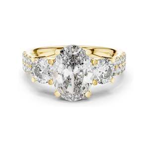 Bague à trois pierres pour femme avec diamants de laboratoire ovales et ronds taille brillant de 3,10 carats, clarté VVS-VS EF, en or 18 carats, 14 carats, 10 carats et argent 925 - Product Image 1