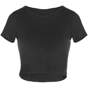 O Neck T Shirts Femmes Short Sleeve Cropped Tops black dyed Simple style Women Casual Crop top O neck T shirt short sleeve - Product Image 5