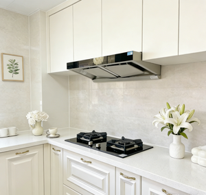 ชุดตู้ครัวไม้สีขาวหรูหราพร้อมอุปกรณ์ตกแต่งสีทอง ไฟ<span class=keywords><strong>ใต้</strong></span>ตู้ ฮูดดูดควันในตัว <span class=keywords><strong>เตา</strong></span>สำหรับจัดเก็บในครัว - Product Image 5