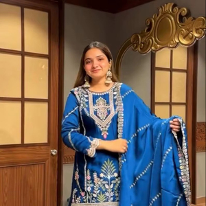 Designer Wear Pure Chinon Silk Heavy Sequence Broderie Work Top et Sharara avec Dupatta Wedding & Party Wear Sharara Set - Product Image 1