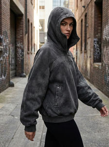 Pull à demi-zip oversize pour homme, gris délavé, tricoté, col montant, sweat-shirt d'hiver uni, streetwear, veste décontractée pour homme, service OEM personnalisé - Product Image 2