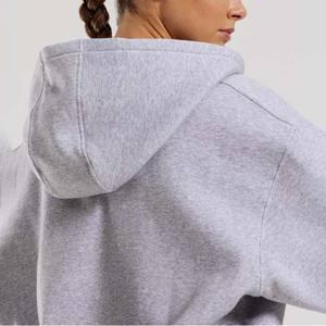 Sweat-shirts à capuche pour femme en molleton gris chiné, personnalisables, respirants, anti-boulochage, avec fermeture éclair frontale et logo, décontractés, pour l'hiver - Product Image 3