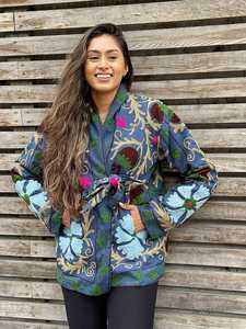Chaqueta Larga Suzani Bordada a Mano para Mujer, Estilo Bohemio de Primavera, Ecológica, con Patrón Geométrico, Regalo Especial para Festivales, Lona de Algodón - Product Image 5