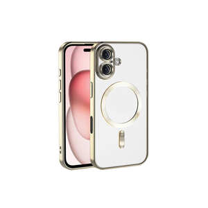 Coque de protection Netzy Luxury pour iPhone 16 Plus avec chargement sans fil MagSafe, en silicone doré, protection de l'appareil photo, style électroplaqué - Product Image 1