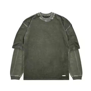 T-shirt en toile à manches longues à col rond surdimensionné respirant 100% coton pour homme Style streetwear à manches doubles - Product Image 3