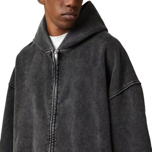 Top Venta Premium 400gsm Drop Shoulder French Terry Zip-up Hoodie Custom Washed Oversized Fleece-High Street Style - Product Image 4