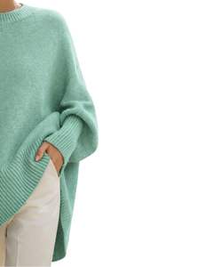 Customized Mint Green <b>Womens</b> <b>Oversized</b> Poncho Sweater Ribbed Crew Neck Batwing Sleeve Winter Knit Pullover Top - Product Image 3
