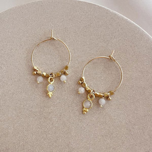 ต่างหูทองเหลืองทำมือประดับมูนสโตนธรรมชาติขนาด 3 มม. ราคาขายส่ง - Product Image 1