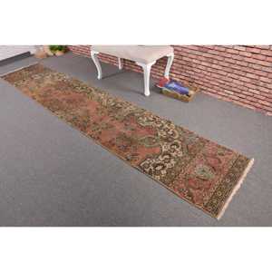 Vintage <b>Runner</b> Rug 2.1x11.6 ft, <b>Red</b> Brown Abstract Rug Wool - Product Image 2