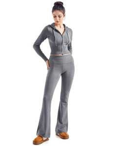 Vêtement Athleisure pour Femmes, Style Rétro Y2K, Imprimé Hiver, Motif Uni, Col à Capuche, Pantalon Évasé, Sweat à Capuche, Logo Personnalisé, Décontracté, Vente en Gros - Product Image 2