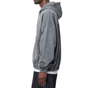 Pull-over personnalisé délavé à l'acide avec fermeture éclair Sweat à capuche vintage lourd GSM éponge en polyester et coton - Product Image 4