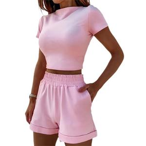 2025 conjunto de pantalones cortos de verano para hombre de secado rápido 100% algodón sólido de dos piezas Fitness Casual chándal Camiseta de manga corta - Product Image 1