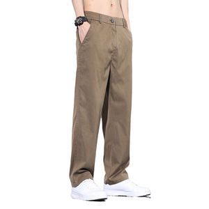 Pantalon long à jambes larges décontracté tendance d'été pour hommes Simple taille moyenne fermeture éclair braguette Cool lâche droite plate conception peignée - Product Image 1