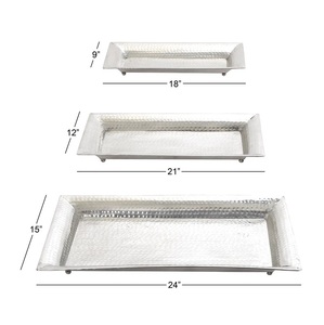 Bandeja de Metal para Servir de Forma Rectangular, Acabado Martillado en Plata PARA EL Hogar y La Boda, Mesa de Cena, Bandejas para Servir Comida - Product Image 6