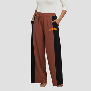Pantalon de survêtement pour femme en molleton de coton lourd, respirant, à jambe large et droite, style urbain, avec logo personnalisé et taille élastique, pour l'hiver - Product Image 1