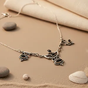 Collier en argent 925 plaqué rhodium géométrique avec perles d'onyx pour femmes - Product Image 2