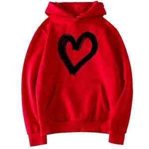 Sweat à capuche 100% coton pour hommes, rouge avec coeur noir imprimé, sweat-shirt polaire personnalisé à la mode pour l'hiver Taille XS - Product Image 1