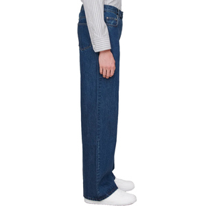 Jeans droits mi-lourds bleu foncé pour homme, coupe taille haute, coupe droite, coupe-vent, respirant, grande taille, séchage rapide, fermeture éclair, tissu enduit - Product Image 5